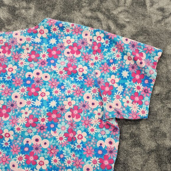 Ready 2 Wear Medical Scrub top womens large blue pink floral print nurse SS - Picture 9 of 15